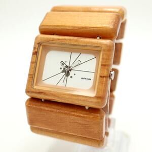 Nixon The Vega Wood Rectangle 44mm Watch Wooden Link Stretch Band w New Battery